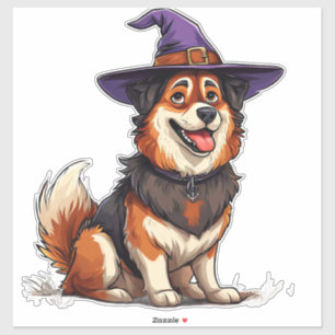 Dog Wearing Purple Wizard Hat Halloween Sticker