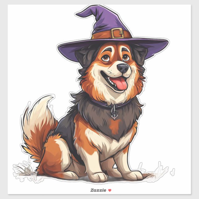Dog Wearing Purple Wizard Hat Halloween Sticker (Sheet)