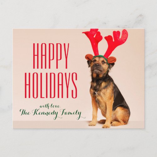 Dog Wearing Red Antlers Holiday Postcard