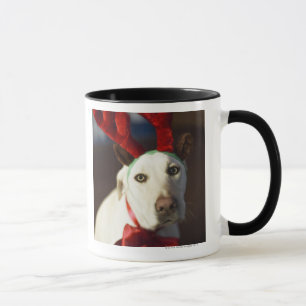 Dog wearing reindeer antlers mug