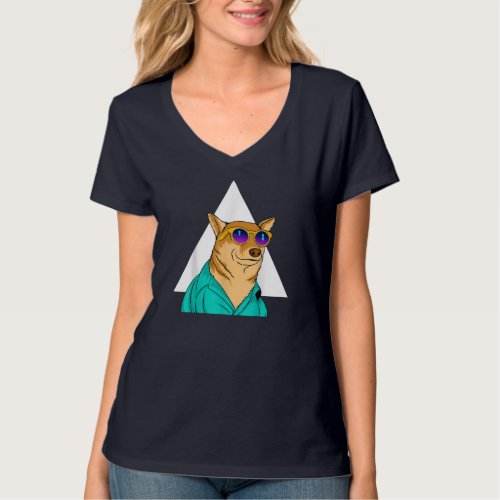 Dog Wearing Sunglasses Funny Pet Cute Cartoon Grap T_Shirt