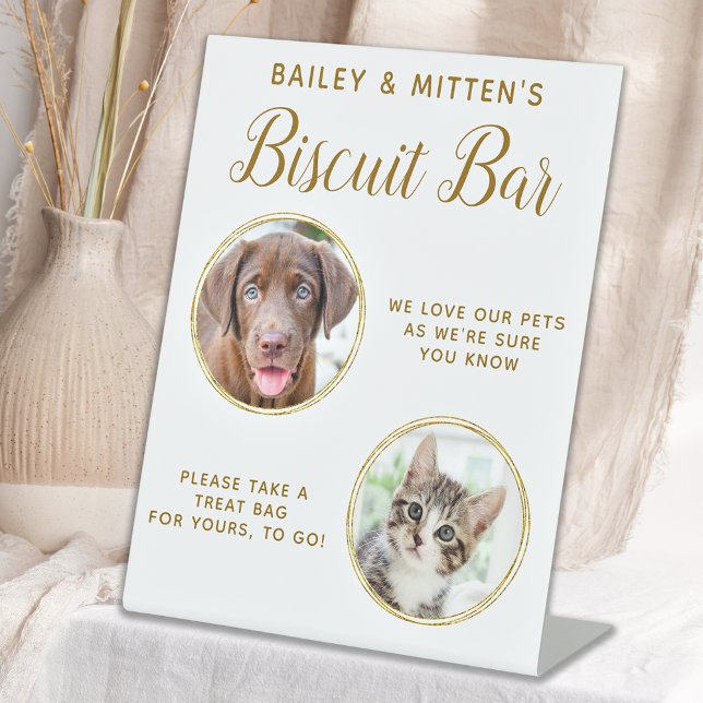 Dog Wedding Favor Chic Gold Pet Photo Biscuit Bar Pedestal Sign (Creator Uploaded)