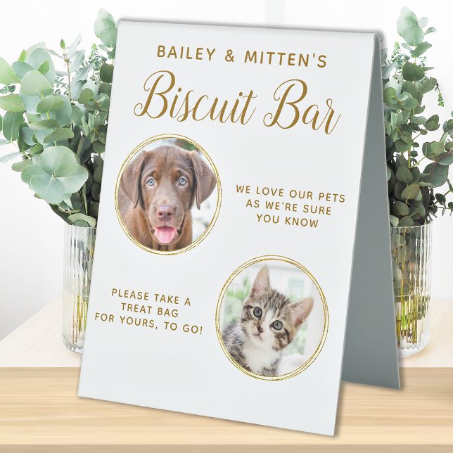 Dog Wedding Favor Chic Gold Pet Photo Biscuit Bar Table Tent (Creator Uploaded)