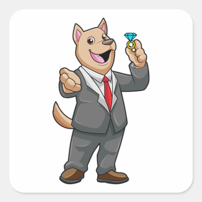 Dog Wedding Groom Wedding ring Square Sticker (Front)