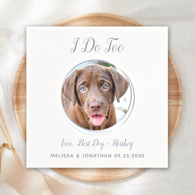 Dog Wedding Modern I Do Too Dusty Blue Pet Photo  Napkins (Creator Uploaded)
