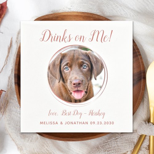 Dog Wedding Modern Rose Gold Personalize Pet Photo Napkins