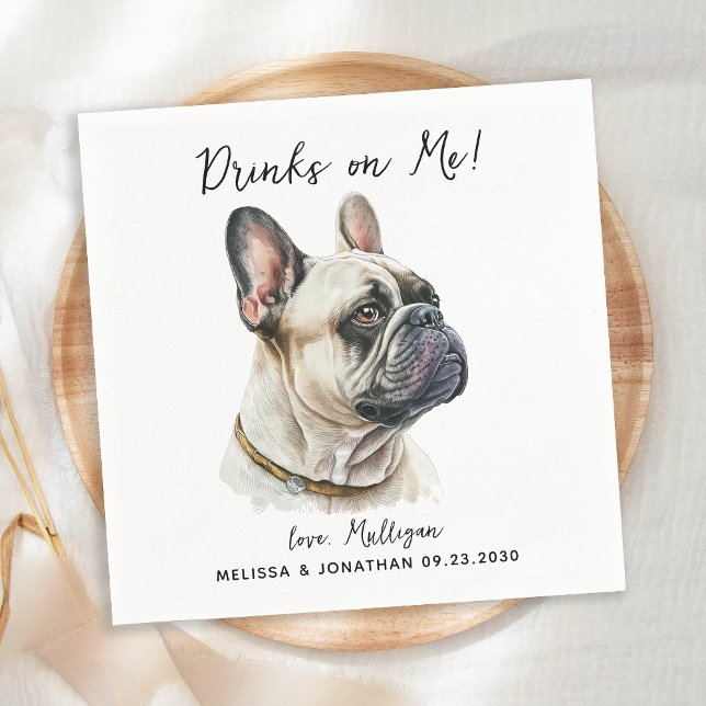 Dog Wedding Personalized French Bulldog Cocktail Napkins (Creator Uploaded)