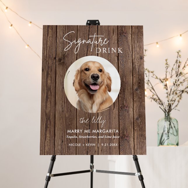 Dog Wedding Signature Drinks Wood Sign Foam Board (In Situ (Stand))