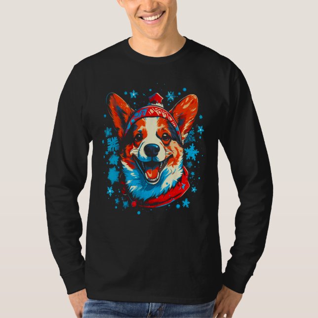 Dog Welsh Corgi Christmas Santa Hat T-Shirt (Front)