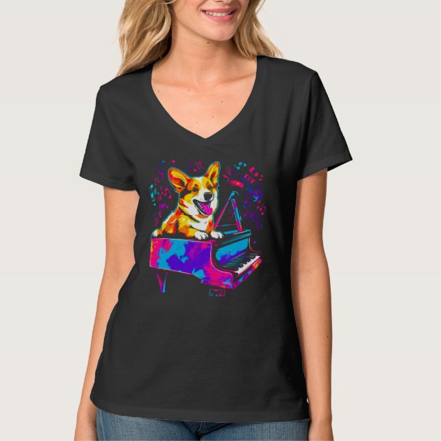 Dog Welsh Corgi Pianist T-Shirt (Front)