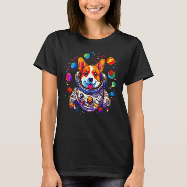 Dog Welsh Corgi Planet Space Astronaut T-Shirt (Front)
