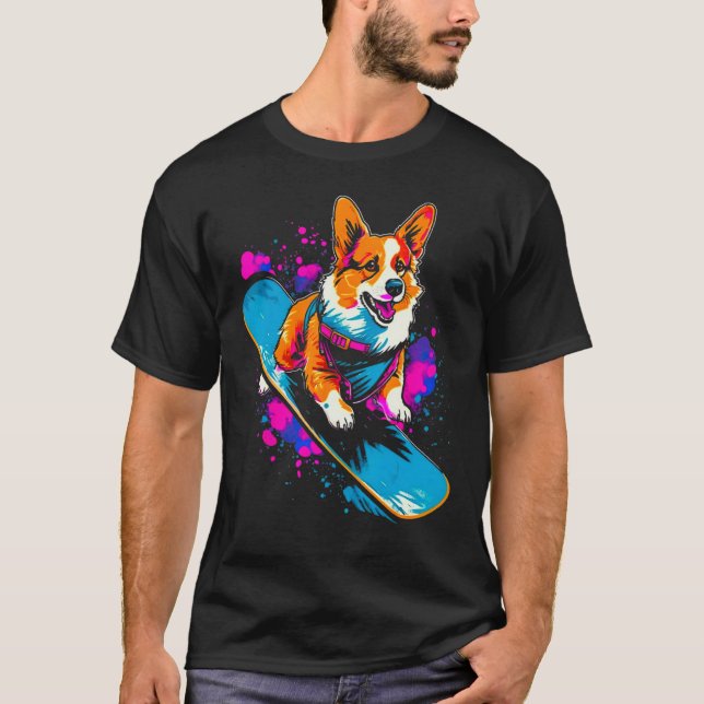 Dog Welsh Corgi Snowboarder T-Shirt (Front)