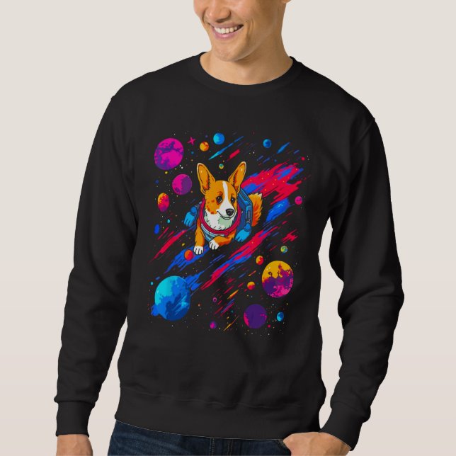 Dog Welsh Corgi Space Planet Universe Sweatshirt (Front)
