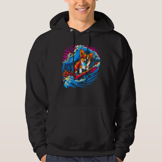 Dog Welsh Corgi Surfing Hoodie (Front)
