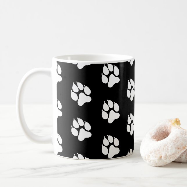 Dog - white - black coffee mug (With Donut)