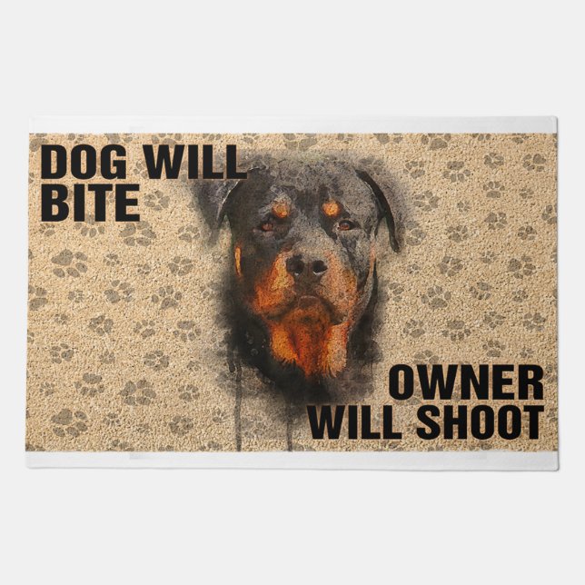 Dog Will Bite Owner Will Shoot Doormat (Front)