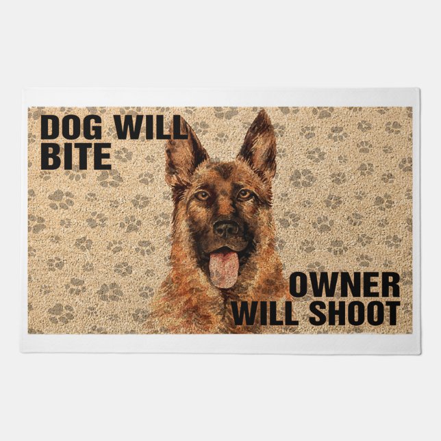 Dog Will Bite Owner Will Shoot Doormat (Front)