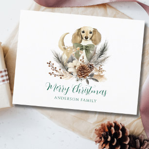 Dog Winter Floral Pine Christmas Holiday Postcard