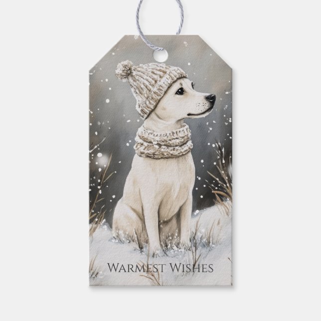 Dog Winter Snow Christmas Gift Tags (Front)