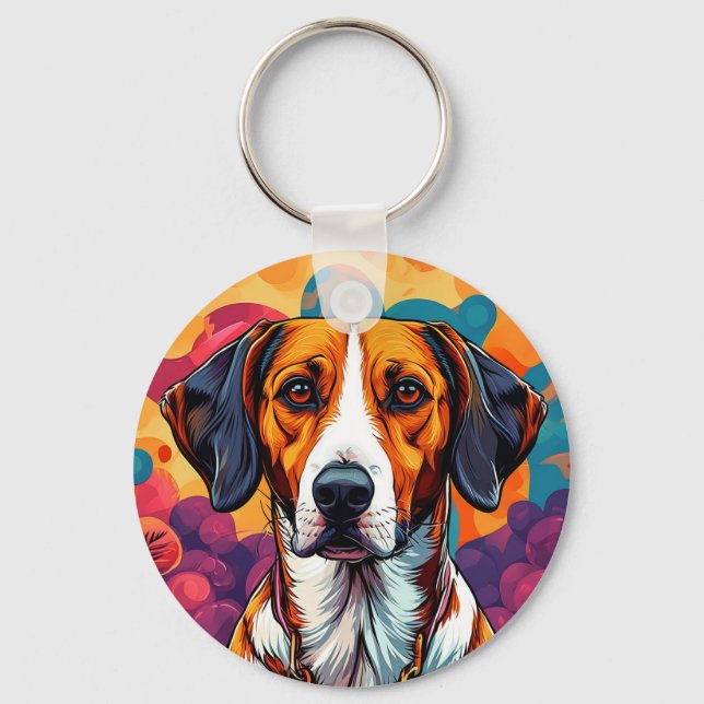 Dog With a Collar in a Circular Frame Keychain (Front)