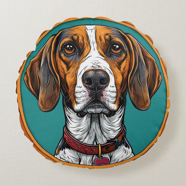 Dog With a Collar in a Circular Frame Round Pillow (Front)