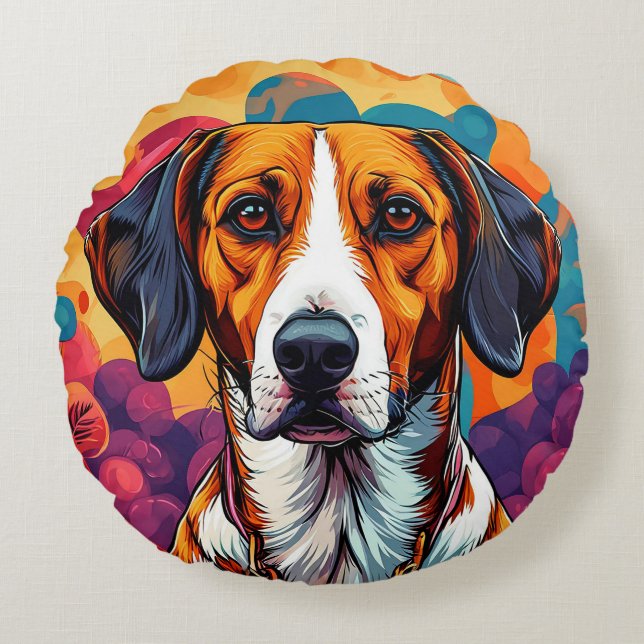 Dog With a Collar in a Circular Frame Round Pillow (Front)