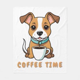 dog with a cup coffee fleece blanket