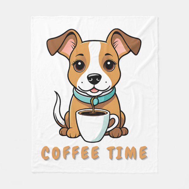 dog with a cup coffee fleece blanket (Front)