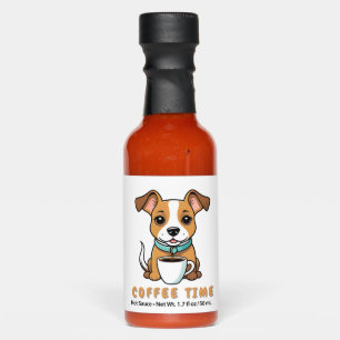 dog with a cup coffee hot sauces