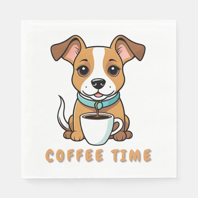 dog with a cup coffee napkins (Front)