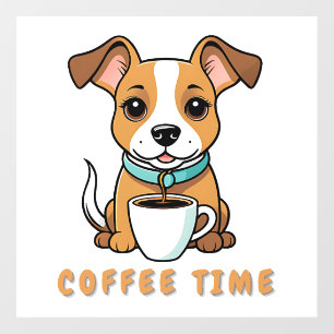 dog with a cup coffee wall decal