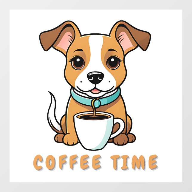 dog with a cup coffee wall decal  (Front)