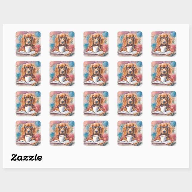 Dog With a Cup of Hot Chocolate Square Sticker (Sheet)