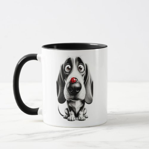Dog with a ladybug mug
