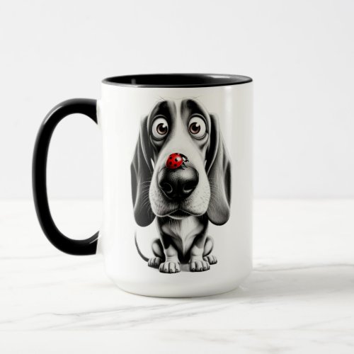 Dog with a ladybug mug
