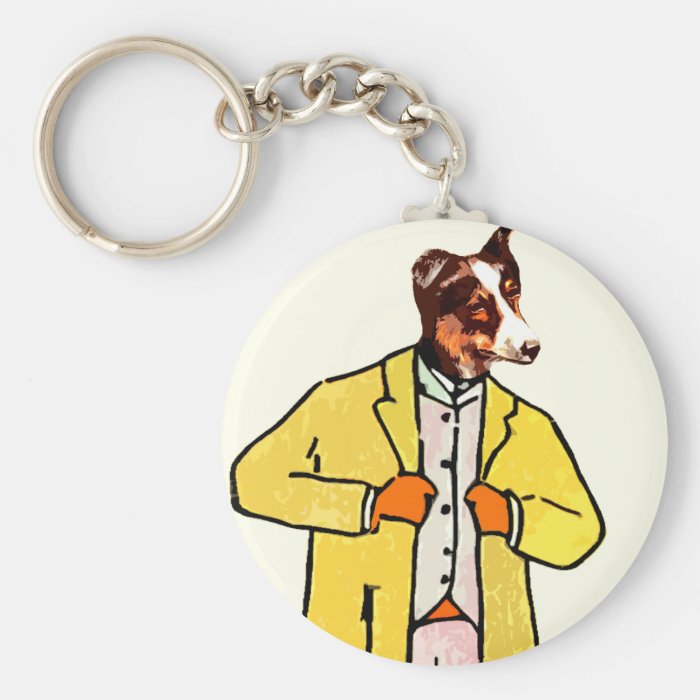 Dog with a new coat keychain