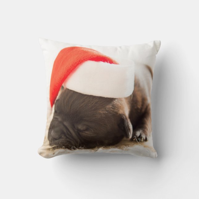 Dog with a New Years's Cap Throw Pillow (Front)