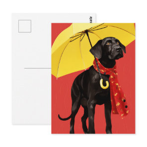 Dog With A Yellow Umbrella Postcard