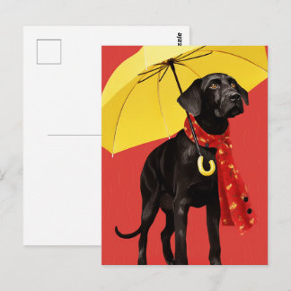 Dog With A Yellow Umbrella Postcard