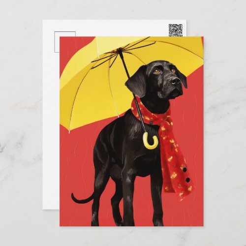 Dog With A Yellow Umbrella Postcard