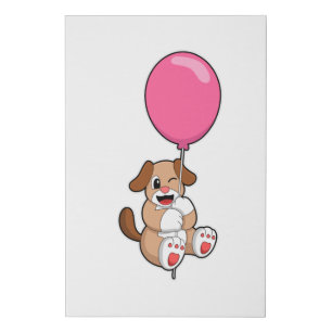 Dog with Balloon Faux Canvas Print