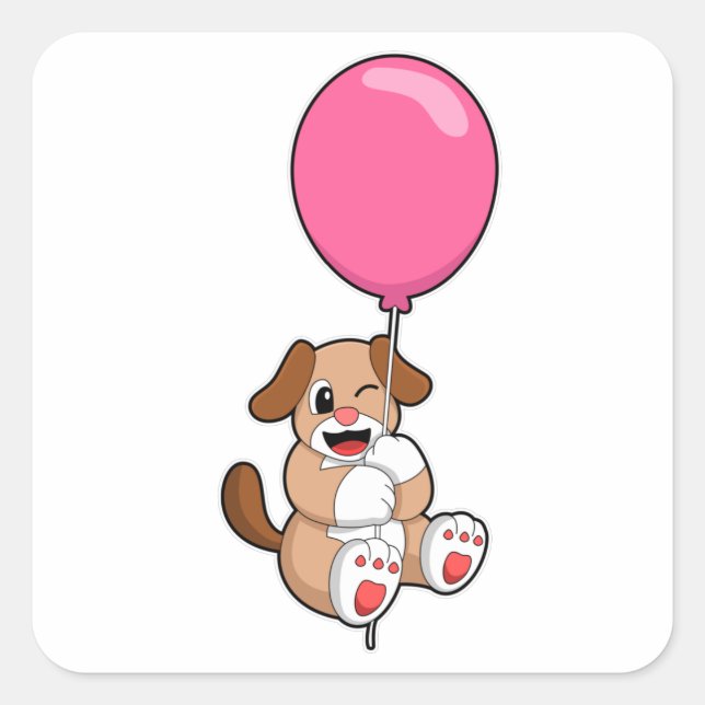 Dog with Balloon Square Sticker (Front)