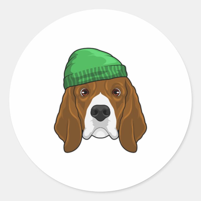 Dog with Beanie Classic Round Sticker (Front)