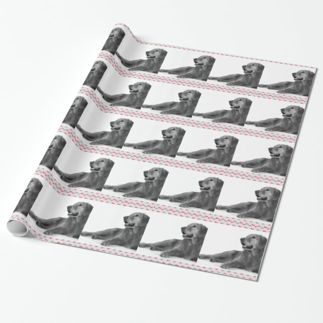 Dog with beautiful hearts wrapping paper (Unrolled)