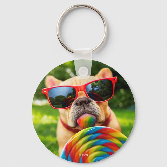 Dog With Big Lollipop Keychain (Front)
