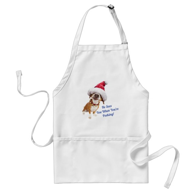 Dog With Big Santa Hat Adult Apron (Front)