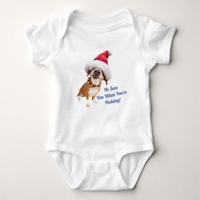 Dog With Big Santa Hat Baby Bodysuit (Front)