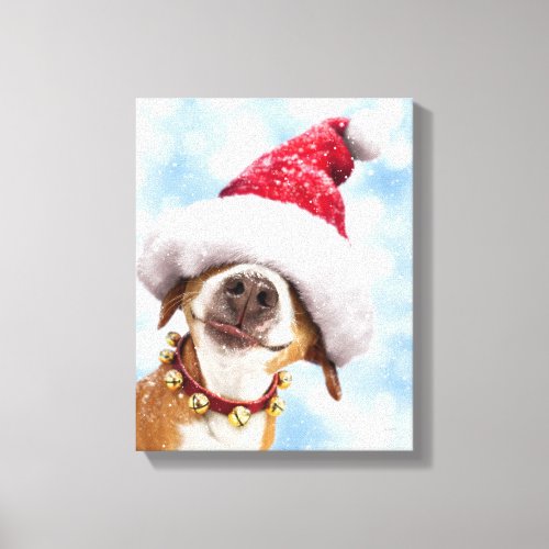 Dog With Big Santa Hat Canvas Print