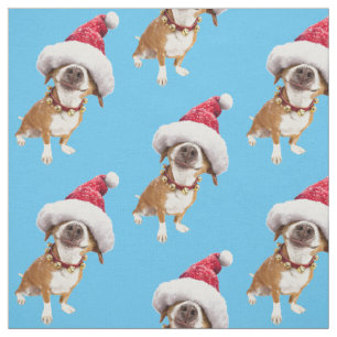 Dog With Big Santa Hat Fabric