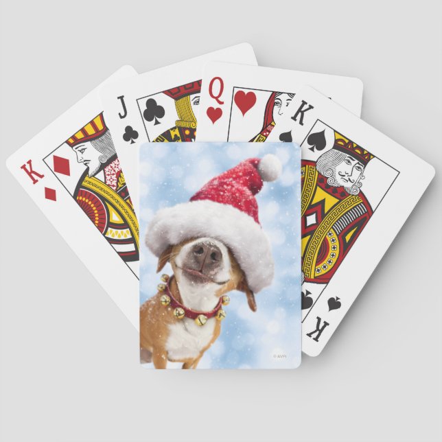 Dog With Big Santa Hat Poker Cards (Back)